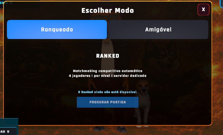 Menu de seleção dos modos Ranked e Friendly